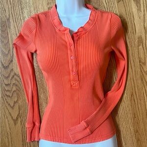 Aerie stretch ribbed henley long sleeve shirt top